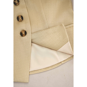 Women's <b>Beige</b> V-Neck Tailored <b>Waistcoat</b> With Buttons Elegant Solid Color Vest Regular Length Casual Style DELWYN - Product Image 6