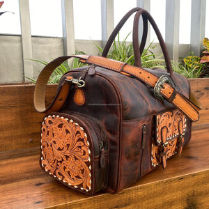 Grand sac polochon en cuir de buffle, usiné à la main et pleine fleur, sac de voyage en cuir véritable pour unisexe - Product Image 3