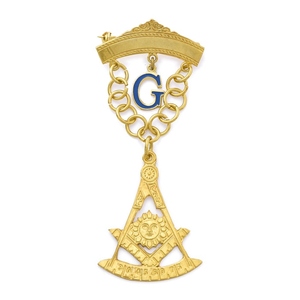 Bijou de poitrine de Maître Ancien Maçon de la Loge Bleue, Chaîne en or avec Compas carré, Symbole du Soleil G, Régalia de Loge Cérémonielle - Product Image 1