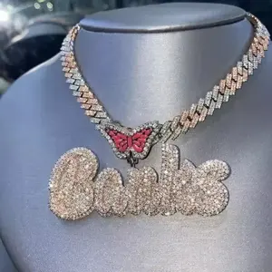 Colgante de Mariposa de Moissanita con Nombre Personalizado, Collar Hip Hop Iced Out, Joyería Bling con Aspecto de Diamante, Colgante Personalizado - Product Image 2