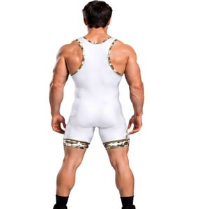 White Gold <b>Mens</b> Wrestling Singlet Sleeveless Athletic <b>Bodysuit</b> Compression Sports Uniform Professional Competition Training Suit - Product Image 5