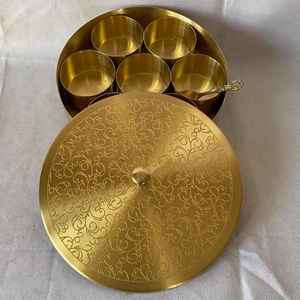 Traditional <b>Herb</b> & Spice Storage Organizer Kitchen Use Golden Metal Masala Dabba Spice <b>Box</b> with Mandala Lid Seven Containers - Product Image 5