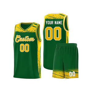 Ensemble de maillots de basket personnalisés vert et jaune, impression sublimée, débardeur et short en mesh respirant, uniforme d'équipe unisexe pour adultes, logo personnalisé - Product Image 1