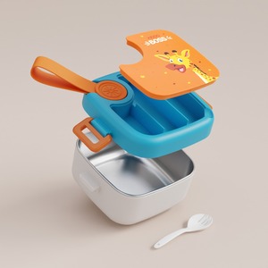 Kids Stainless Steel Lunch Box Portable Square Food Container with Spoon <b>Scissors</b> Leak Proof for School - Product Image 1