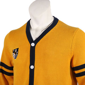Men's <b>Yellow</b> V-Neck Knit Cardigan With Black Trim And Stripes Full Sleeve Button Closure Autumn Wear Cardigan Sweater - Product Image 4
