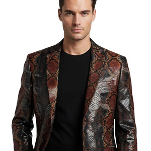 Blazer ajustado con estampado de serpiente para hombre, cuello vuelto, chaqueta con estampado animal de un solo botón - Product Image 3