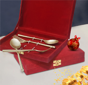 Flatware Sets With <b>Red</b> <b>Box</b> Packing Gifts Brass Cutlery Set For Ice Cream Customized Brass Spoon - Product Image 1