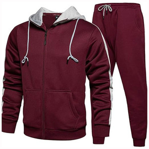 Ensemble de survêtement à capuche pour homme, couleur bordeaux, manches longues, couleur unie, vêtements décontractés, respirant, coton mi-lourd, automne, taille adulte M, premium - Product Image 1