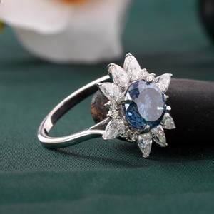 2.00 CT Fancy Blue Portuguese Cut Lab Grown Diamond <b>Ring</b> with Prong Setting 14K <b>Gold</b> Luxury Party <b>Cocktail</b> Statement - Product Image 3