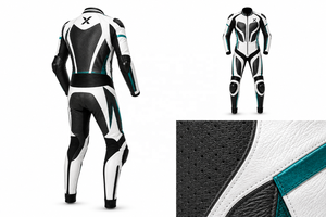 Traje de Motocicleta de Cuero de Una Pieza Ventilado para Carretera |   Negro, Blanco y Verde Azulado |   Fabricante OEM ODM |   Diseño de Calidad Premium | - Product Image 6