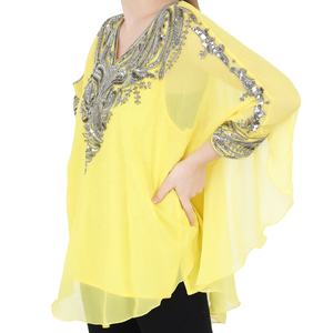 Tela de caftán de estilo étnico para mujer y adultos, caftán de tamaño libre con cuentas bordadas, tejido fino de Georgette corto hecho a mano - Product Image 1