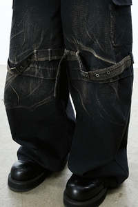 Pantalon cargo en denim léger pour homme, taille haute, coupe ample, respirant, style streetwear, coton mi-lourd, plusieurs poches, vêtements d'hiver - Product Image 5