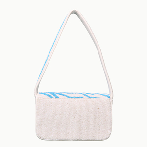Beaded Envelope <b>Shoulder</b> Bag Blue White Striped Pattern Flap Closure Women Casual Daily Use Lightweight Single <b>Strap</b> - Product Image 4