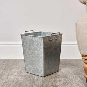 Skies Trader Galvanized Metal Square Wastebin Side Handles Rustic Iron Trash Can Hotel Office Storage Bucket Wholesale - Product Image 1