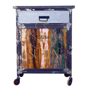 Fer fabriqué à la main dernier concepteur Style Unique indien Multi matériaux récupéré bois fer métal naturel finition chevet - Product Image 2