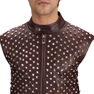 แจ็กเก็ตหนังวัวสำหรับผู้ชาย, แจ็กเก็ตฤดูหนาวสไตล์พังค์สไตล์นักขี่จักรยานมีซิปปิดด้วยหมุดปักหมุดเสื้อแจ็คเก็ตหนังลำลองสำหรับผู้ชาย - Product Image 2