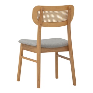 Modern Solid Wood Dining <b>Chair</b> with Synthetic Rattan Backrest <b>Padded</b> Fabric Seat <b>Chair</b> Mid Century Kitchen Furniture - Product Image 4