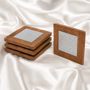 Handmade Metal Mango Wood <b>Drink</b> <b>Coasters</b> for Tea Cups, Coffee Mugs and Contemporary Home Decoration - Product Image 4