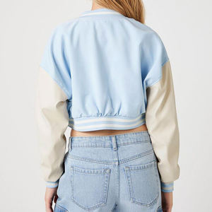 ผู้ผลิต OEM เสื้อแจ็คเก็ตเบสบอลปักลายเชนีลแบบ Letterman  หนังแกะ ปรับแต่งได้ แฟชั่นผู้หญิง ขายส่ง - Product Image 6