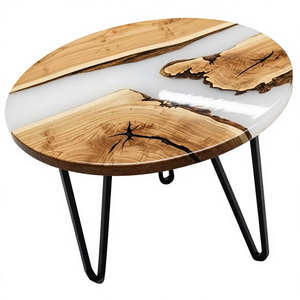 Table de salle à manger/plateau de table basse de luxe moderne en résine et bois d'acacia, faite à la main, personnalisable et étanche, pour salon et célébrations de Diwali - Product Image 1