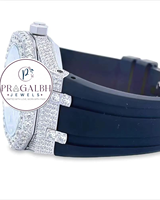 Pragalbh Jewels Vollständig mit Diamanten besetzte Luxusuhr Quarzwerk Silikonarmband Miami Cuban Link Moissanit Silber Herrenuhr