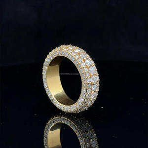 Round Brilliant Cut Lab Grown Diamond Full Eternity <b>Wedding</b> Band in 14K Yellow Gold 5 Row Micro Pave Anniversary Ring - Product Image 1