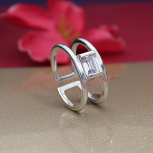 Nouvel Arrivage 2026 – Bague de créateur en argent taille émeraude, ajustable, double bande, pour femmes et jeunes filles, idéale pour les mariages et les fêtes - Product Image 4