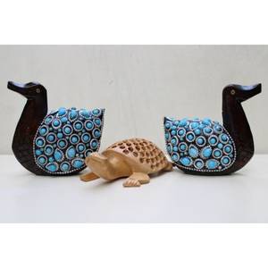 ชุดไม้แกะสลักเต่าพร้อมเป็ดสำหรับตกแต่งบ้าน - Product Image 1