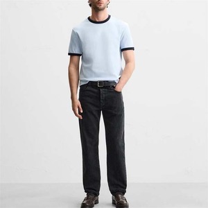 เสื้อยืดคอกลมแขนสั้นผู้ชาย สีพื้น ทรงปกติ สไตล์ลำลอง ผ้าเจอร์ซีย์คอตตอน 100% แต่งขอบตัดสี - Product Image 4