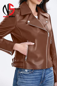 Chaqueta de Cuero para Mujer, Primavera 2026, Invierno, Rojo, Marrón Oscuro, Talla Grande, Estilo Pakistaní, Ropa Exterior de Cuero para Mujer - Product Image 5