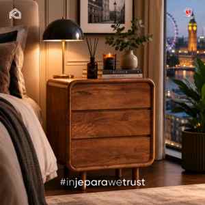 Premium Handmade Minimalist Walnut Finish Solid Wood Nightstand with 3 Drawers for Luxury Apartment and Hotel Bedrooms - Product Image 1