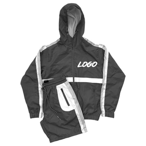 Customizable Casual Solid Windbreaker <b>Hoodie</b> Full Set Men <b>Lightweight</b> Two-Piece Shorts Pockets Breathable Windproof 100% Organic - Product Image 3