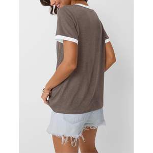 2025 2025 été femmes à manches courtes tunique basique hauts d'entraînement avec col en v doux décontracté mode tenues en taille XS - Product Image 2