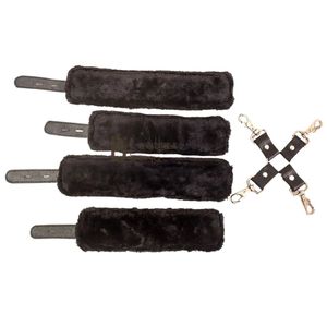 Real Leather Wrist To <b>Thigh</b> Restraints With Metal Hardware Brown Faux Fur Lined - Product Image 6