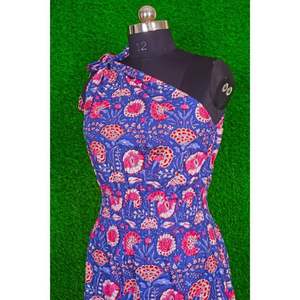 Vestido Midi Elegante de Algodón Azul Ecológico para Mujer, con Estampado Floral, Ligero, de un Solo Hombro, Estilo Línea A, para la Playa y Fiestas en la Piscina - Product Image 4