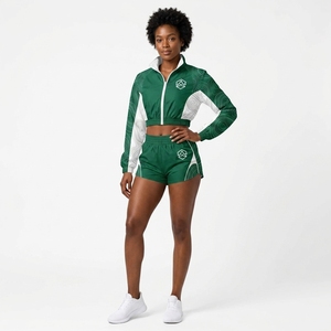 Women's Multi Colour Windbreaker Jacket Shorts <b>Set</b> Full Sleeve <b>Knitted</b> Polyester Custom Logo Stand Activewear Breathable <b>Sets</b> - Product Image 2