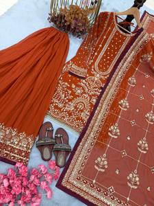 Salwar Kameez Premium à Broderie Florale, Coupe Slim, Réversible, Séchage Rapide, pour Été et Hiver, Tenue Décontractée, Fête, Festival, Mariage, Élégante - Product Image 4