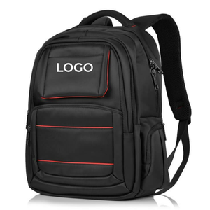Modern Black Oxford Laptop <b>Backpack</b> with Red Trim Water Resistant Zippered Compartment Unisex Shoulder <b>Straps</b> 20-39L Capacity - Product Image 1