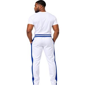 Phi Beta Sigma <b>Men's</b> Lightweight <b>White</b> Fleece <b>Jogger</b> Pants Breathable Windproof Royal Blue Side Panels Drawstring Waist Greek - Product Image 2