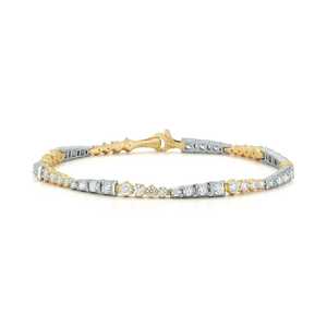 สร้อยข้อมือเทนนิสแบบโดมสองสีประดับเพชรเลี้ยงในห้องปฏิบัติการ ทองคำแท้ 14K 18K ดีไซน์เรขาคณิตผสมผสาน สไตล์วินเทจ อาร์ตเดโค - Product Image 1