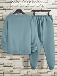 New Fashion Men Tracksuit Crew Neck Sweatshirt With Drawstring Pants Full Length Wholesale Price Men Tracksuit Loose Fit - Product Image 2