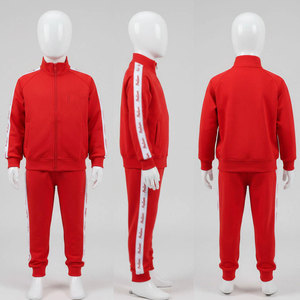 Conjunto Deportivo de Algodón Rojo para Bebés Niñas, Manga Larga, Color Sólido, Casual, con Cierre Frontal y Capucha, con Bolsillos Laterales, Diseño 2 en 1 para Otoño - Product Image 1