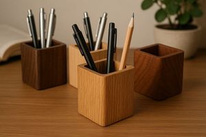 Artisan Wooden Stationery Stand for <b>Home</b> Office Rustic Wooden Writing Tools Organizer Modern Wooden Pen Storage Cup for Desktop - Product Image 2