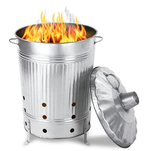 Poubelle de jardin en acier galvanisé de qualité supérieure avec couvercle et cheminée pour brûler les déchets extérieurs, bac à ordures métallique pour le feu - Product Image 3