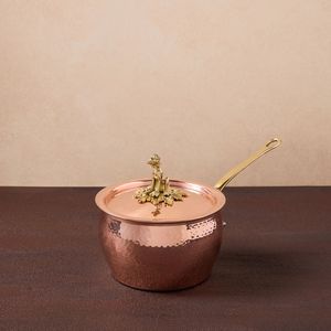 High Quality Hammered Copper <b>Saucepan</b> with Lid Long Handle Handmade Copper Cooking Pot for Home Hotel Kitchen Dining Cooking - Product Image 1