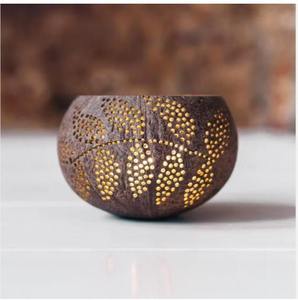 Support de bougie en coquille de noix de coco de qualité supérieure, motif rayons de soleil, fait main, écologique, pour bougies chauffe-plat, accent décoratif naturel pour intérieurs - Product Image 5