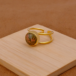 Unakite Adjustable <b>Ring</b> Gold Plated Natural Unakite Gemstone Double Band <b>Ring</b> Handmade Cabochon <b>Statement</b> Jewelry Wholesale - Product Image 1