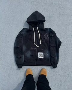 Fabricante de Ropa Personalizada, Sudadera con Logotipo Estampado en Relieve, 100% Algodón, Hombros Caídos, Corte Recortado para Hombre - Product Image 6
