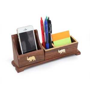 Curio Craft Wooden Handmade <b>Desk</b> <b>Organizer</b> Rectangle Shape Single Tier Multi-Purpose Storage Tray Elephant Design Office Use - Product Image 3