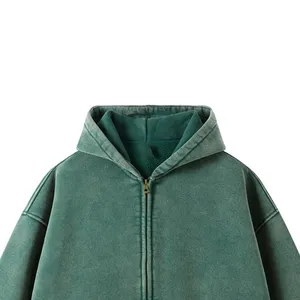 Sweat-shirt à capuche zippé vert pour homme, coupe oversize, couleur unie, décontracté, en polaire, avec poche avant, collection automne 2027 - Product Image 3
